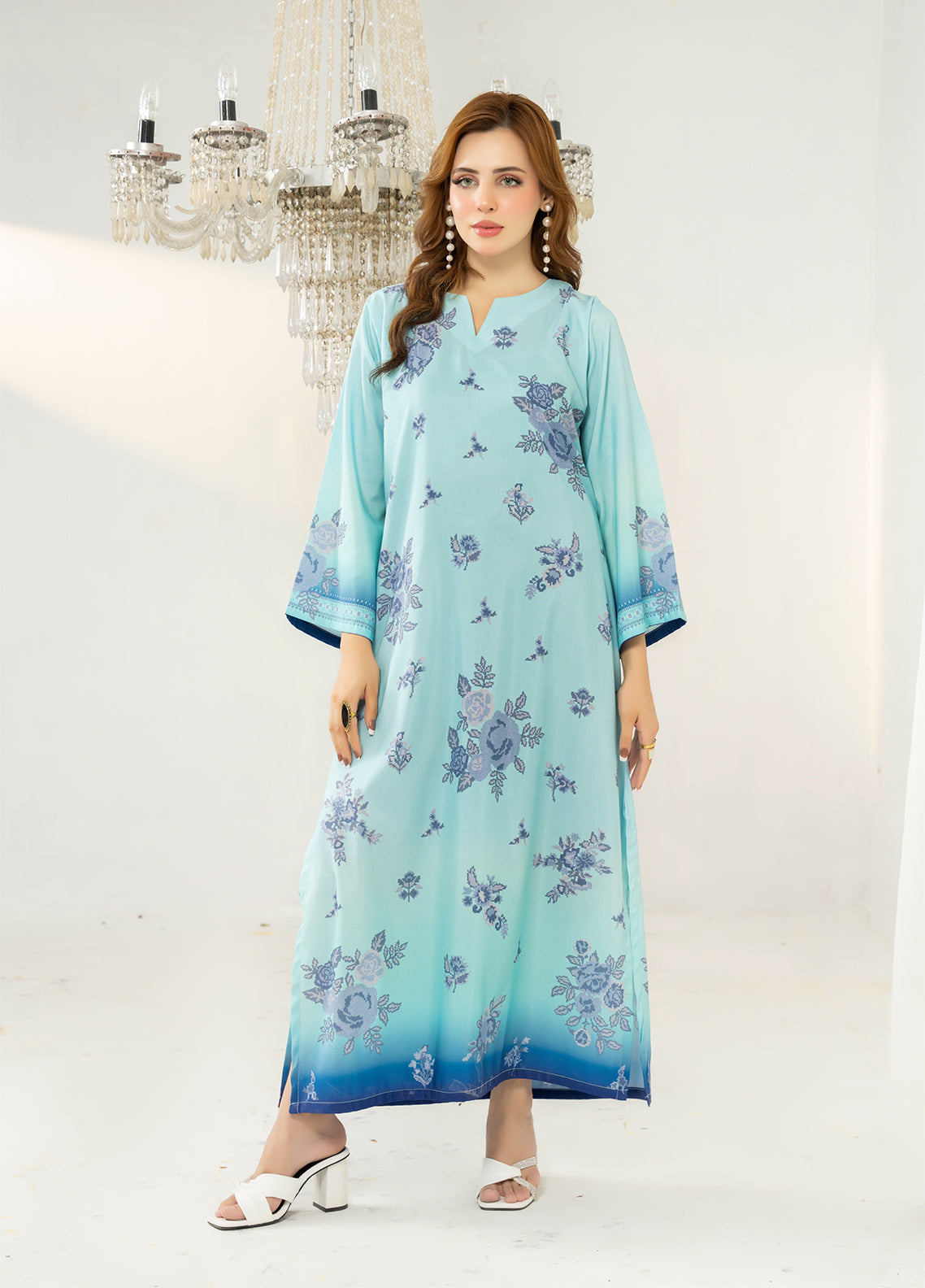 Allure Kaftan By Amani Pret Printed Lawn 1 Piece Stitched Kurti AP26AKP D-UR-1113 VELOUR Aqua - Front View