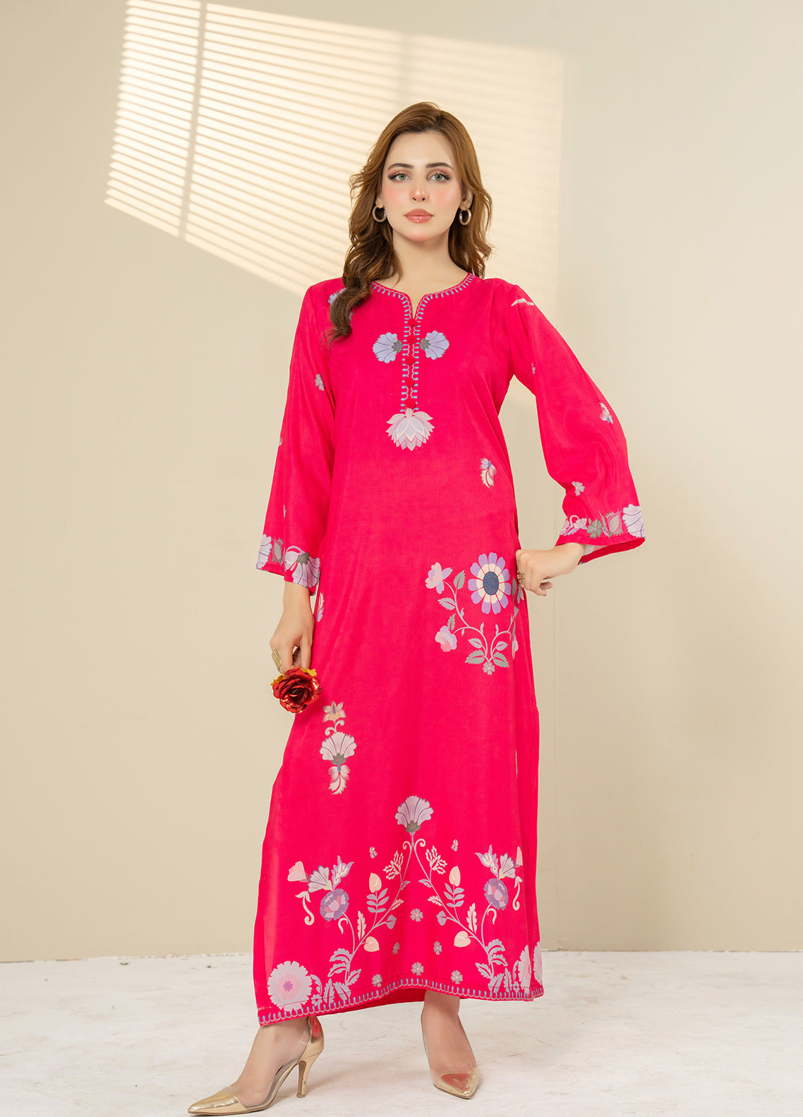 Allure Kaftan By Amani Pret Printed Lawn 1 Piece Stitched Kurti AP26AKP D-UR-1116 MUSE Pink - Front View