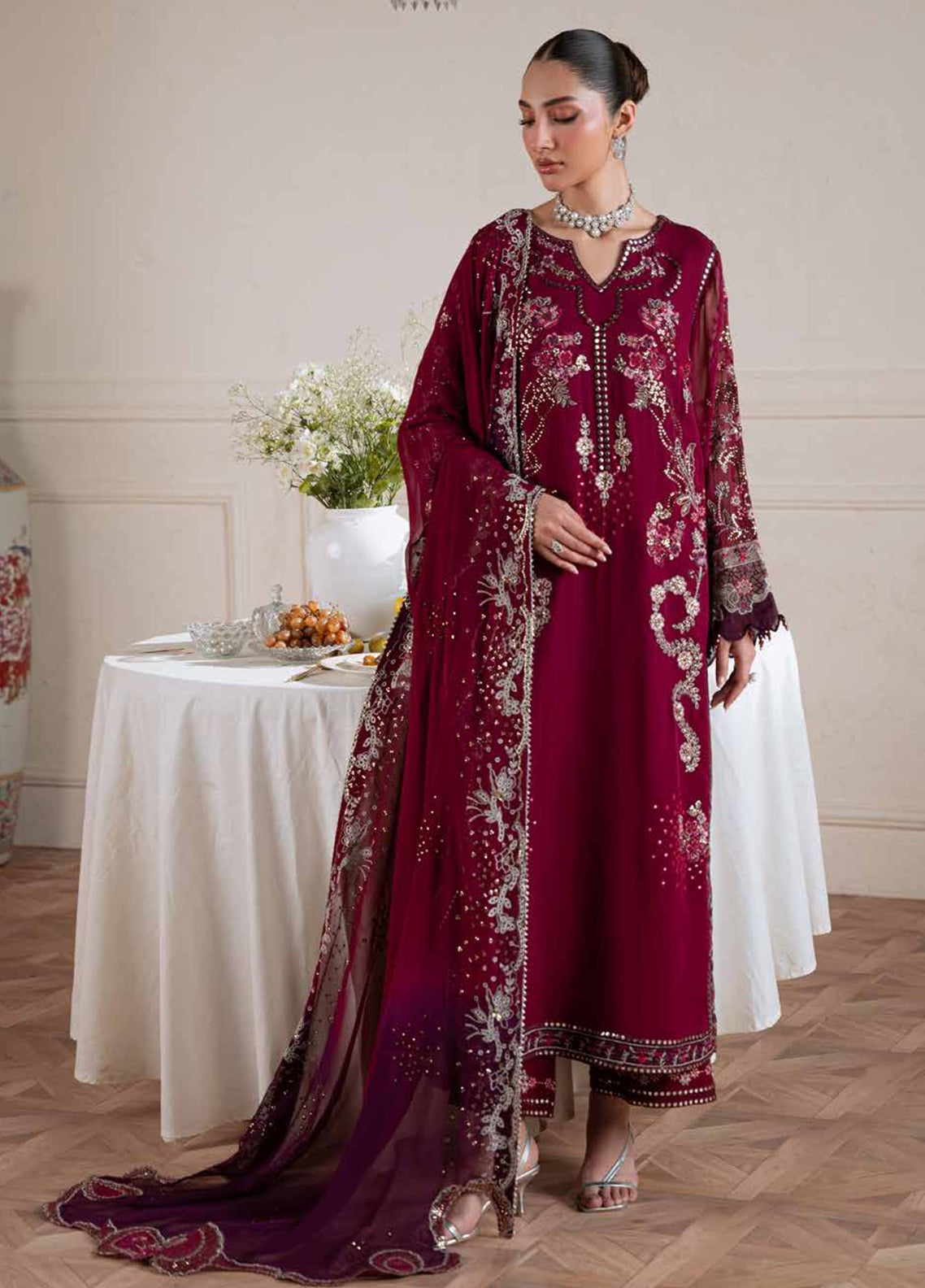 Amaya By Nureh Luxury Embroidered Chiffon 3 Piece Unstitched Suit NU26ALEC D-AM-40