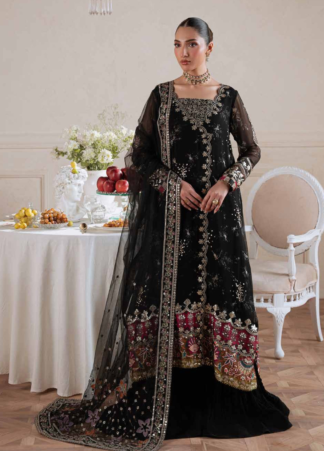 Amaya By Nureh Luxury Embroidered Chiffon 3 Piece Unstitched Suit NU26ALEC D-AM-42