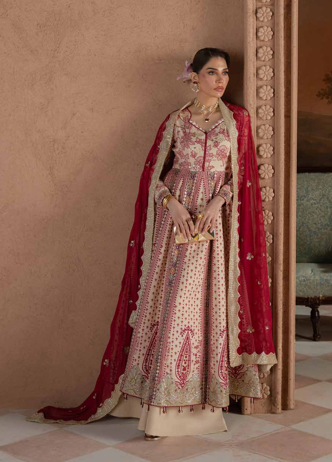 Amaya By Nureh Luxury Embroidered Raw Silk 3 Piece Unstitched Suit NU26ALECV2 D-AM-46
