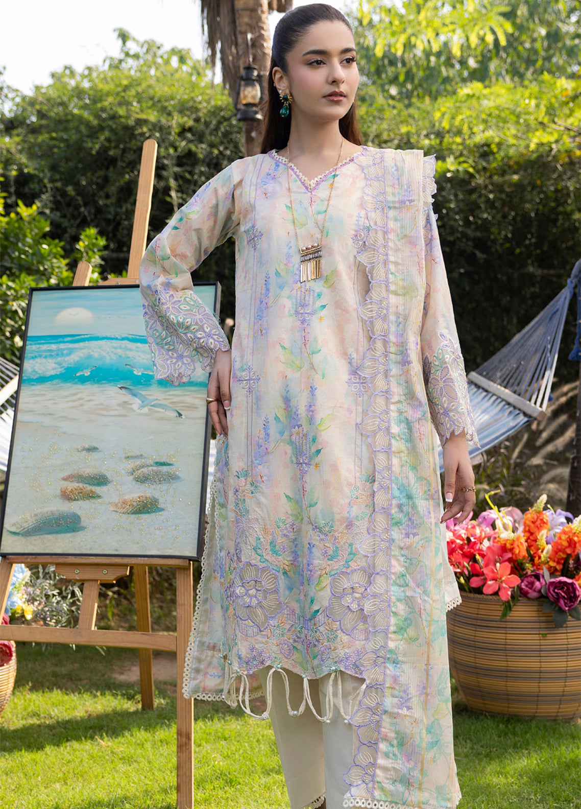 Applique Kari By Alzohaib Embroidered Lawn 3 Piece Unstitched Suit AZ26ACV3 D-04