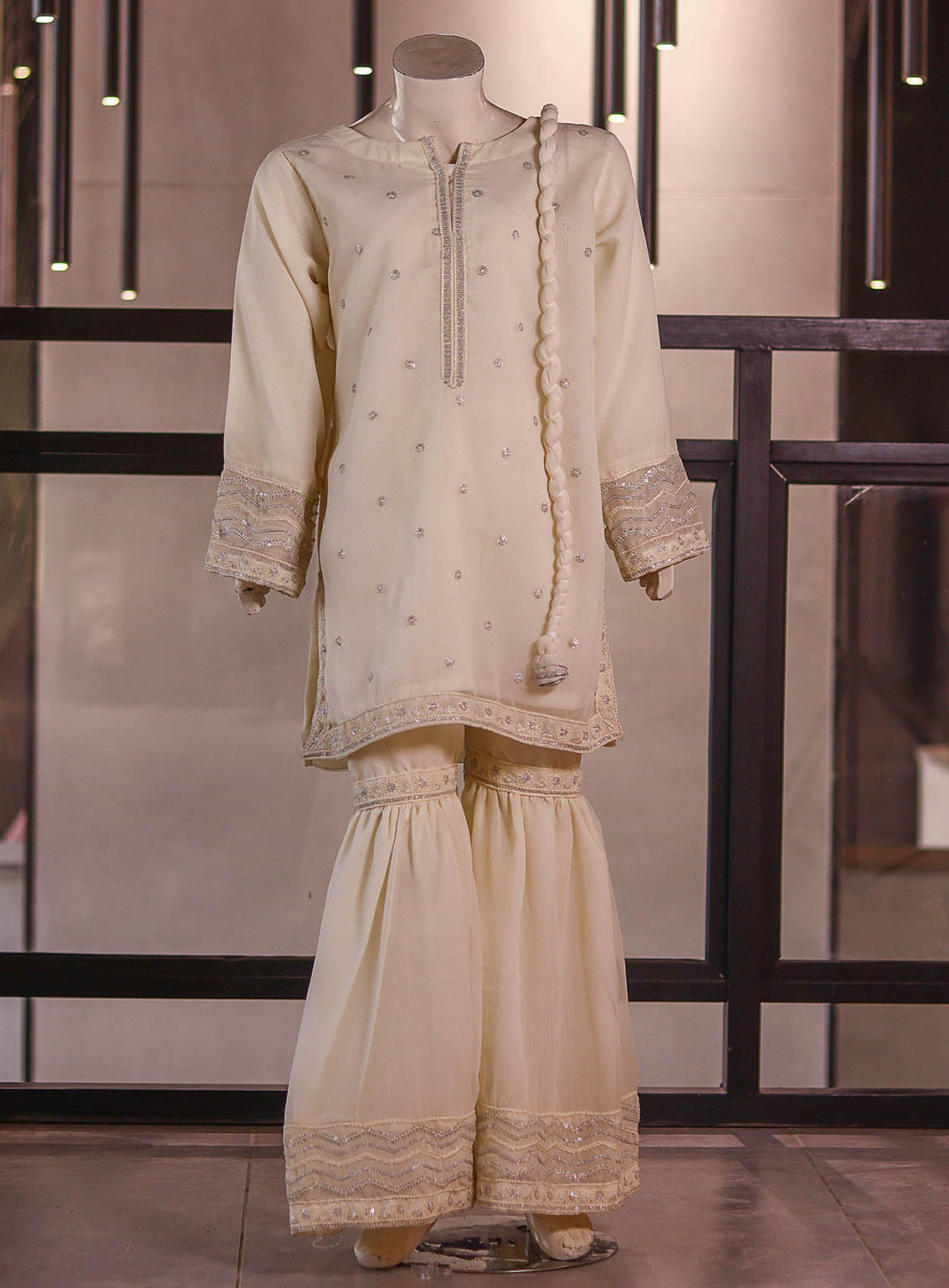 Aroob Fancy Embroidered Chiffon Suits Stitched 3 Piece - ARB25G  0204 CREAM