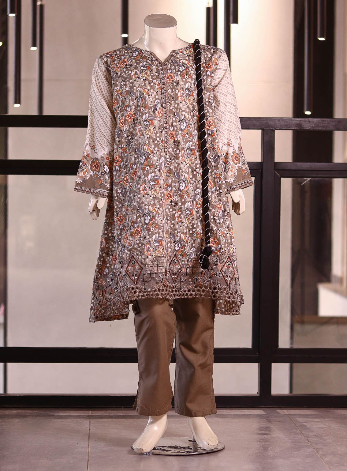 Aroob Fancy Embroidered Lawn Suits Stitched 3 Piece - ARB25G 0162 BEIGE