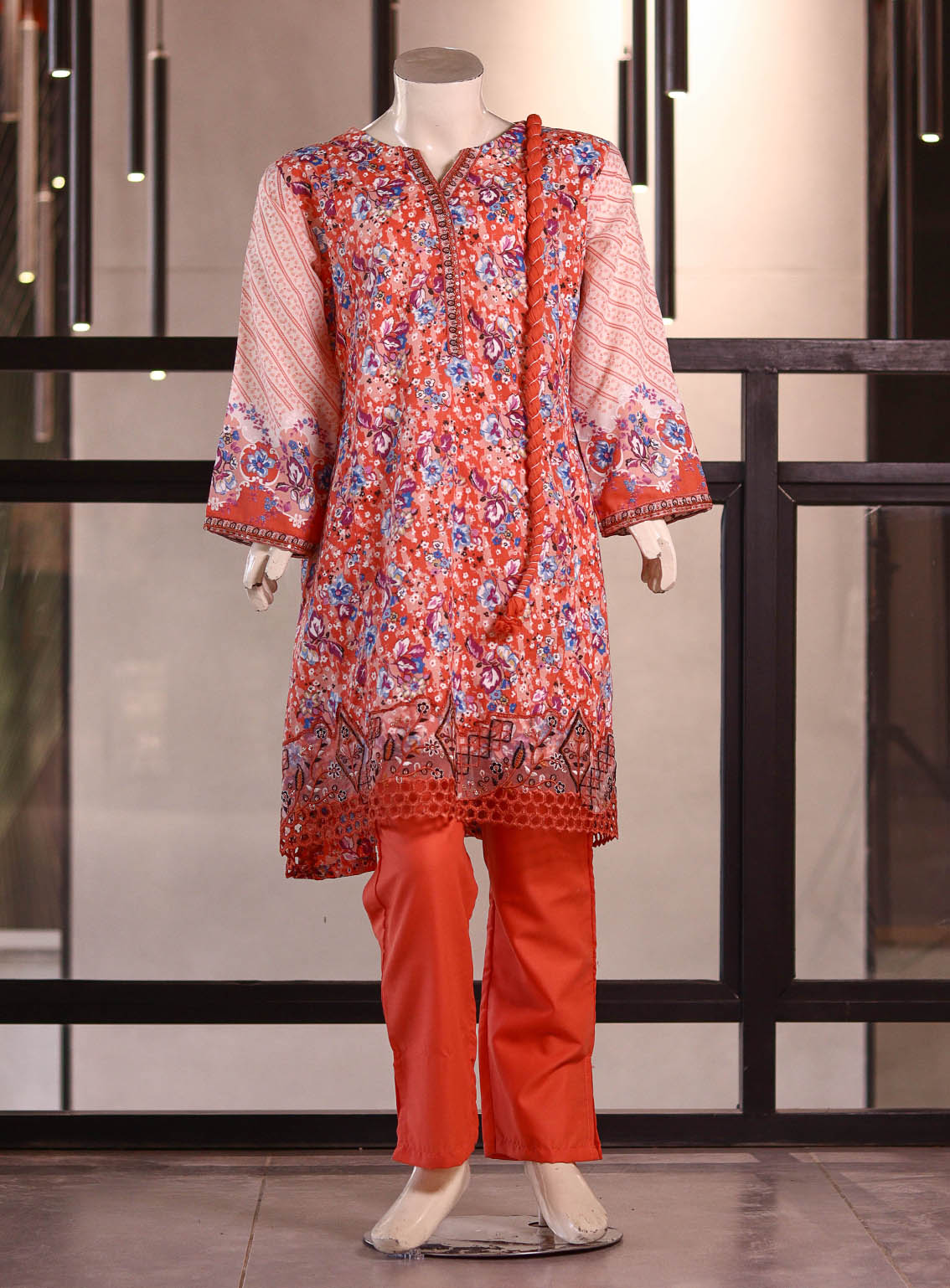 Aroob Fancy Embroidered Lawn Suits Stitched 3 Piece - ARB25G 0162 ORANGE