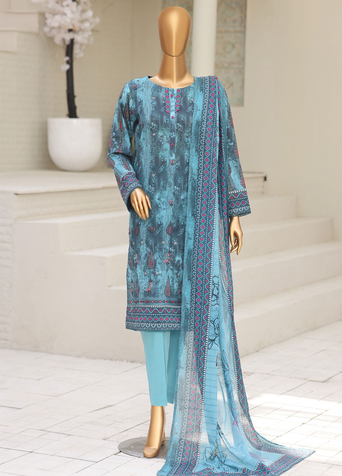 Asasa By HZ Textiles Digital Embroidered Lawn 3 Piece Unstitched Suit HZ26ADPEL D-ACE-1001