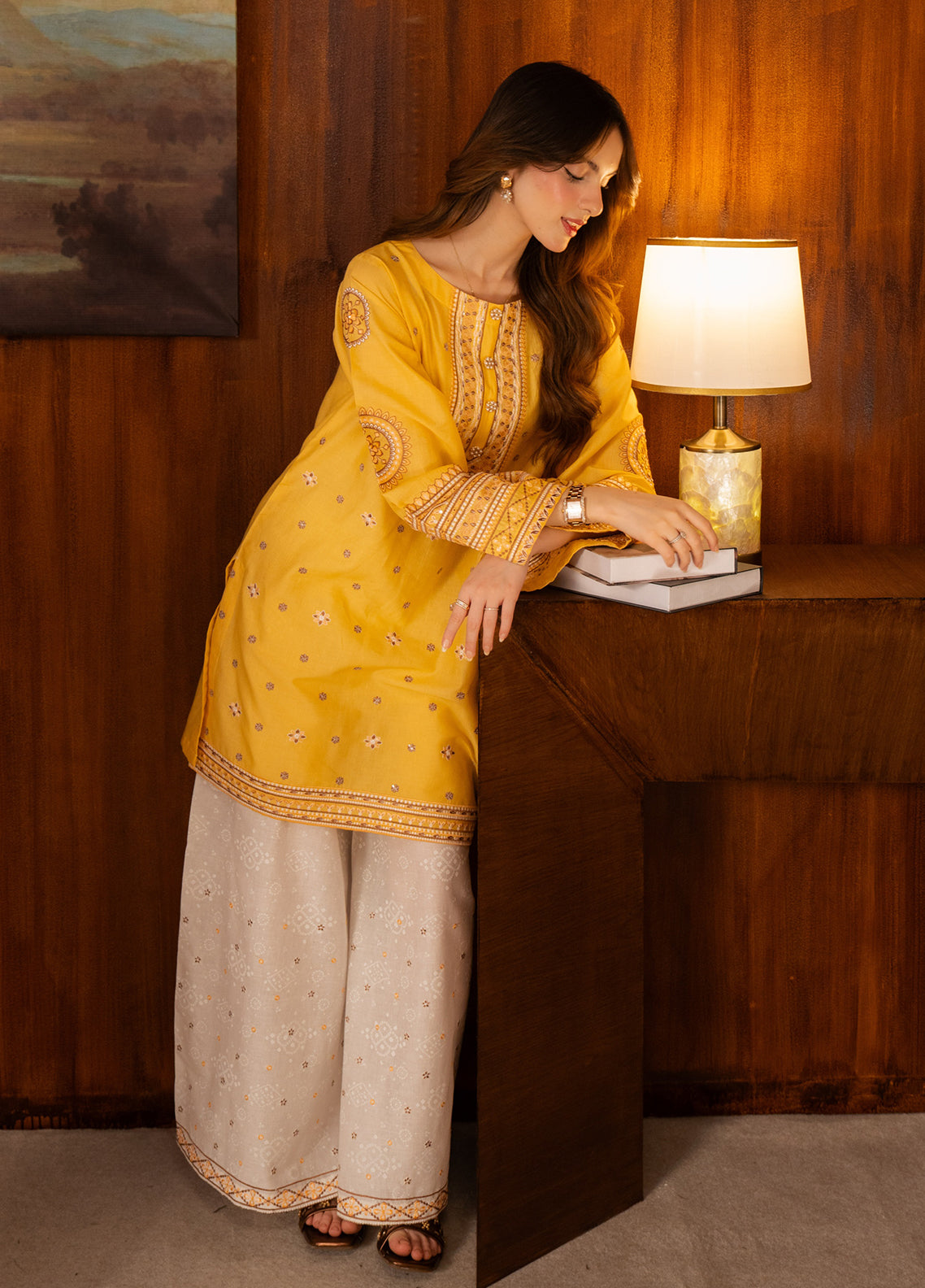 Ayaane By Amani Pret Printed Lawn 2 Piece Stitched Shirt Trouser AP26AP D-AY-1092 MEHRANEE Yellow White - Front View