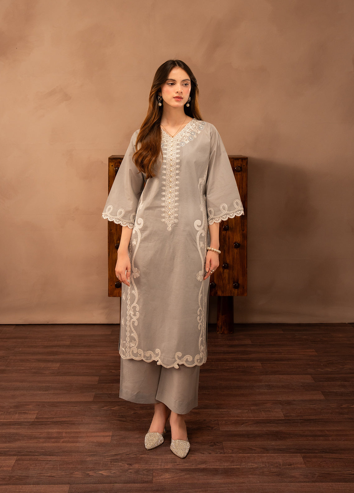 Ayaane By Amani Pret Printed Lawn 2 Piece Stitched Shirt Trouser AP26AP D-AY-1096 ZAREEYAH Grey - Front View