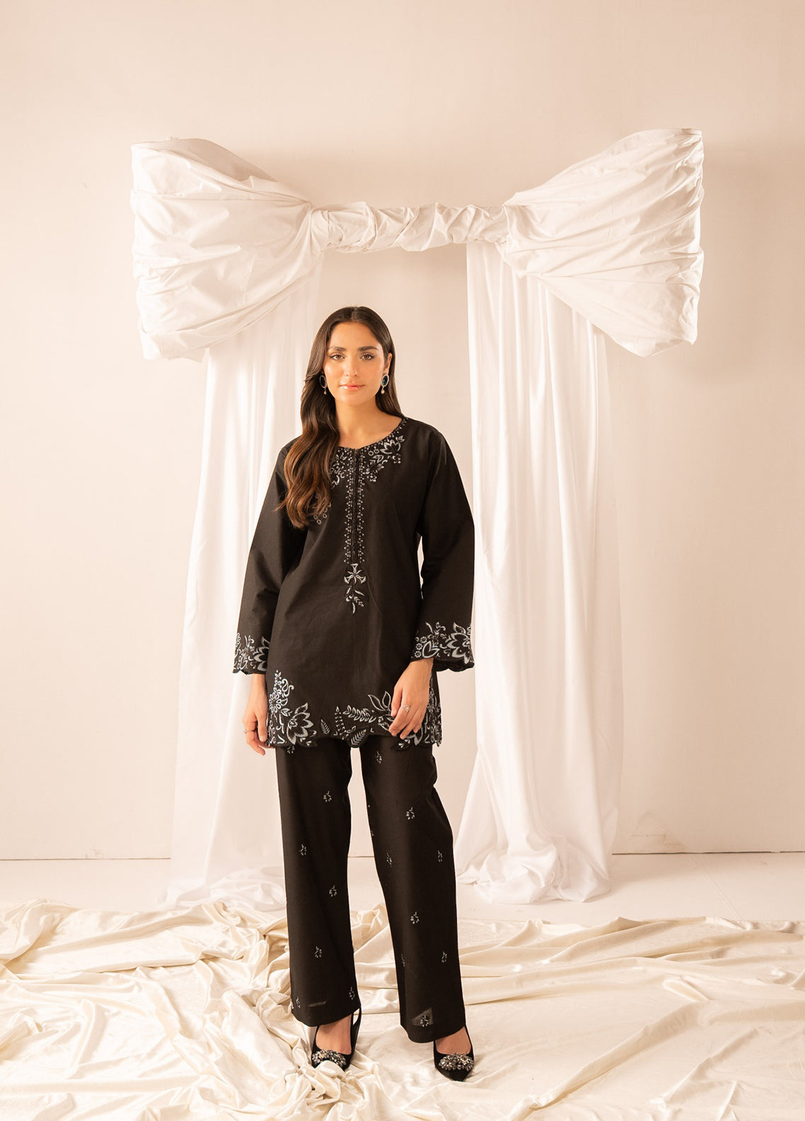 Ayaane By Amani Pret Printed Lawn 2 Piece Stitched Shirt Trouser AP26AP D-AY-1098 ELYAAN Black - Front View