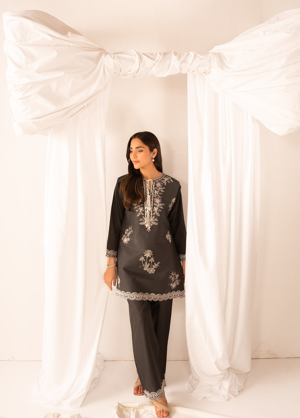 Ayaane By Amani Pret Printed Lawn 2 Piece Stitched Shirt Trouser AP26AP D-AY-1099 ZAREH Charcoal - Front View