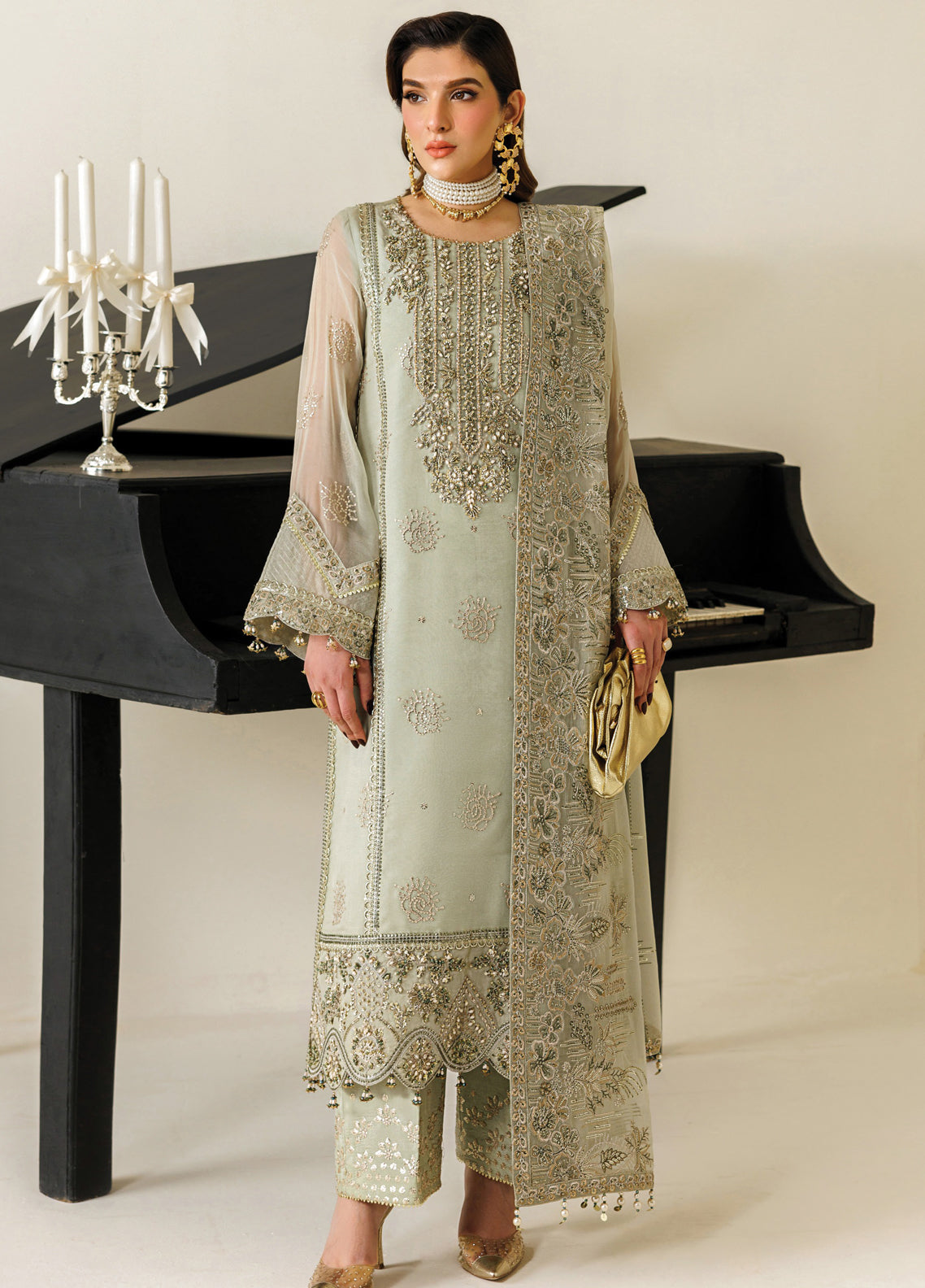 Aymal By Alizeh Fashion Handcrafted Bamber Chiffon 3 Piece Unstitched Suit AF26AHBC D-AF-BHM-4072 JAVI