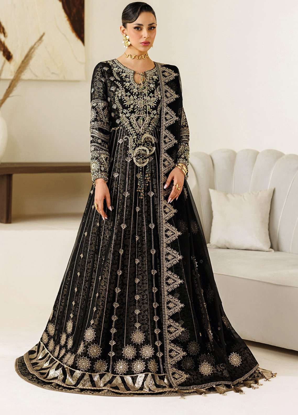 Aymal By Alizeh Fashion Handcrafted Bamber Chiffon 3 Piece Unstitched Suit AF26AHBC D-AF-BHM-4073 BLANC