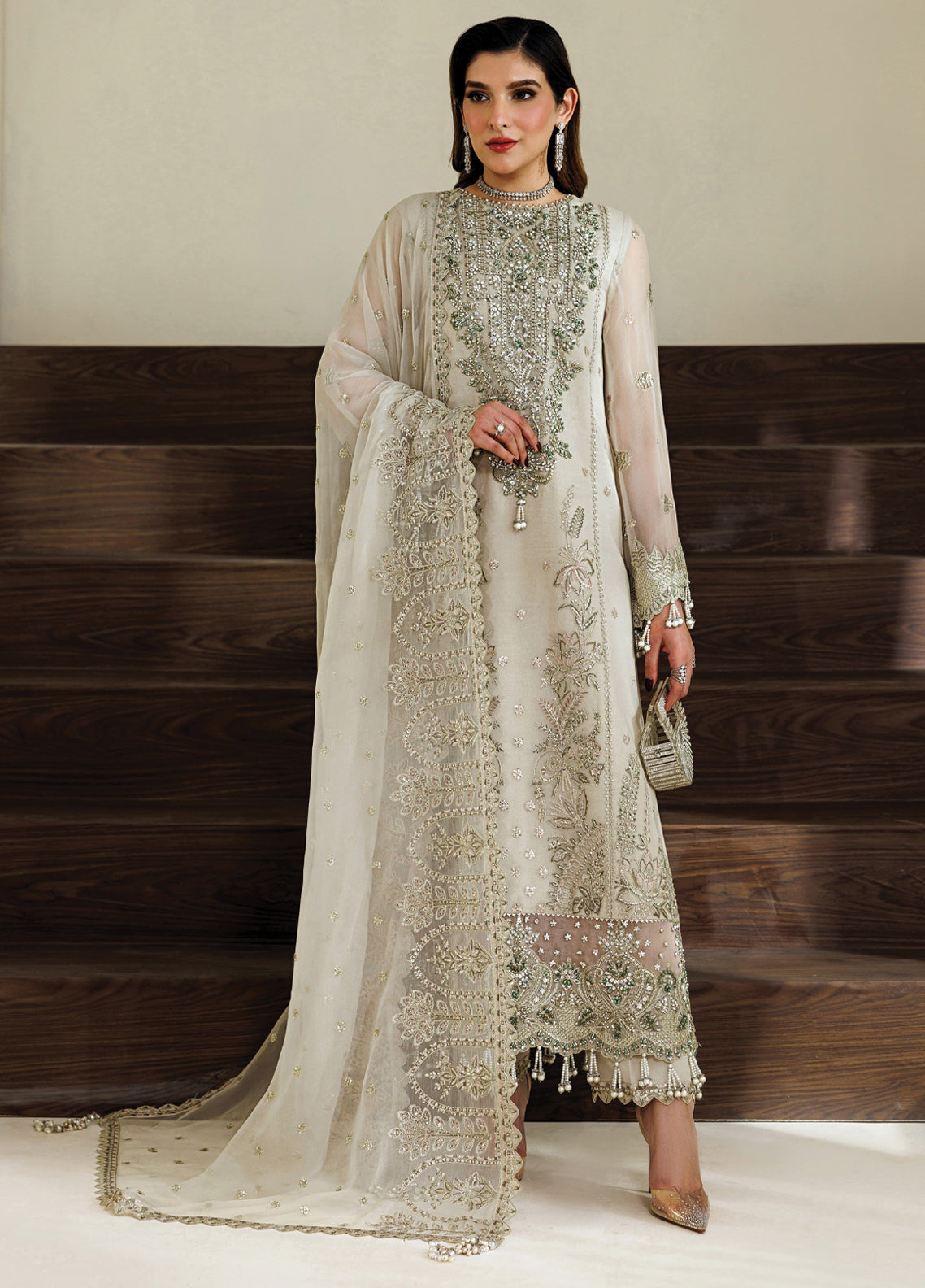 Aymal By Alizeh Fashion Handcrafted Bamber Chiffon 3 Piece Unstitched Suit AF26AHBC D-AF-BHM-4074 NAVYA