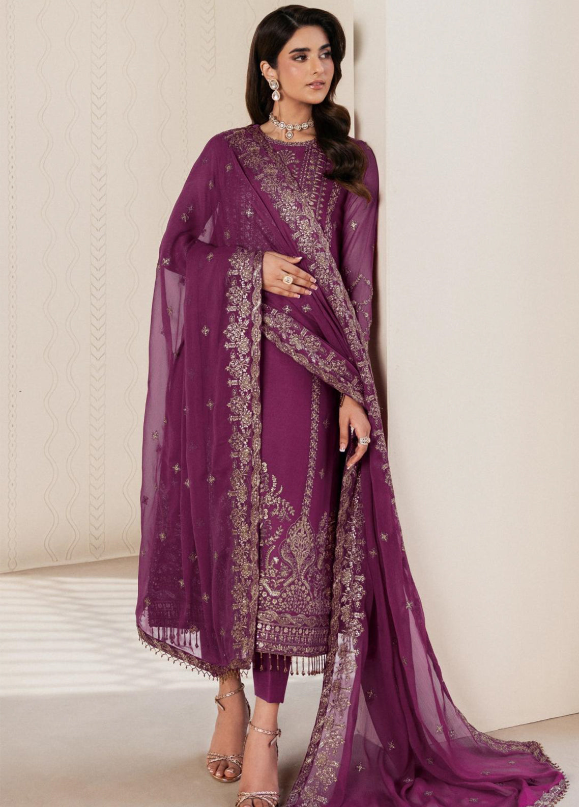 Bayaan By Zarif Embroidered Chiffon 3 Piece Unstitched Suit ZF26BCE D-08 SWABI