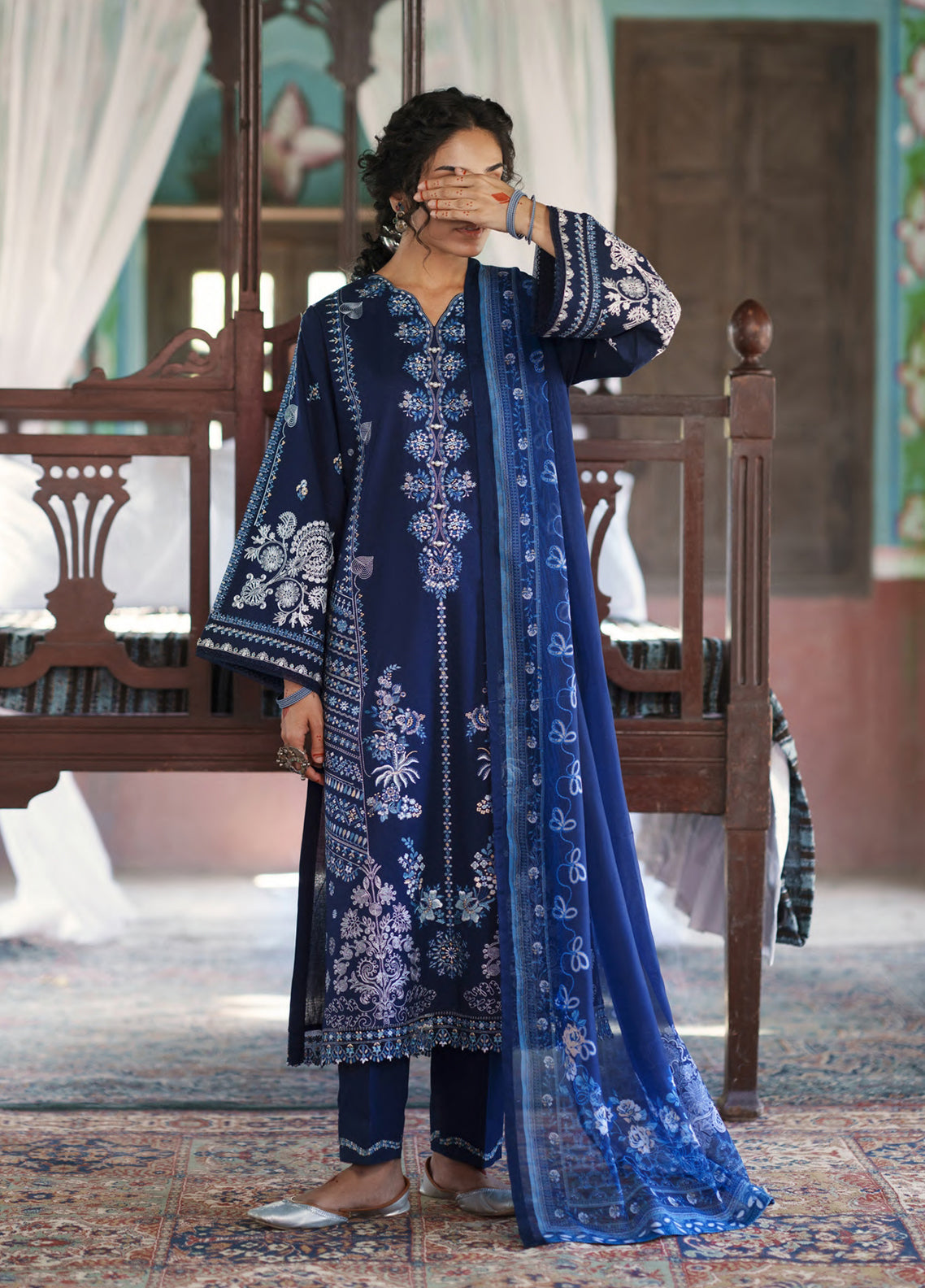 Before Sunset By Casual Lite Premium Embroidered Cotton Lawn 3 Piece Stitched Suit CL26BSS D-03 AZURE BLOOM