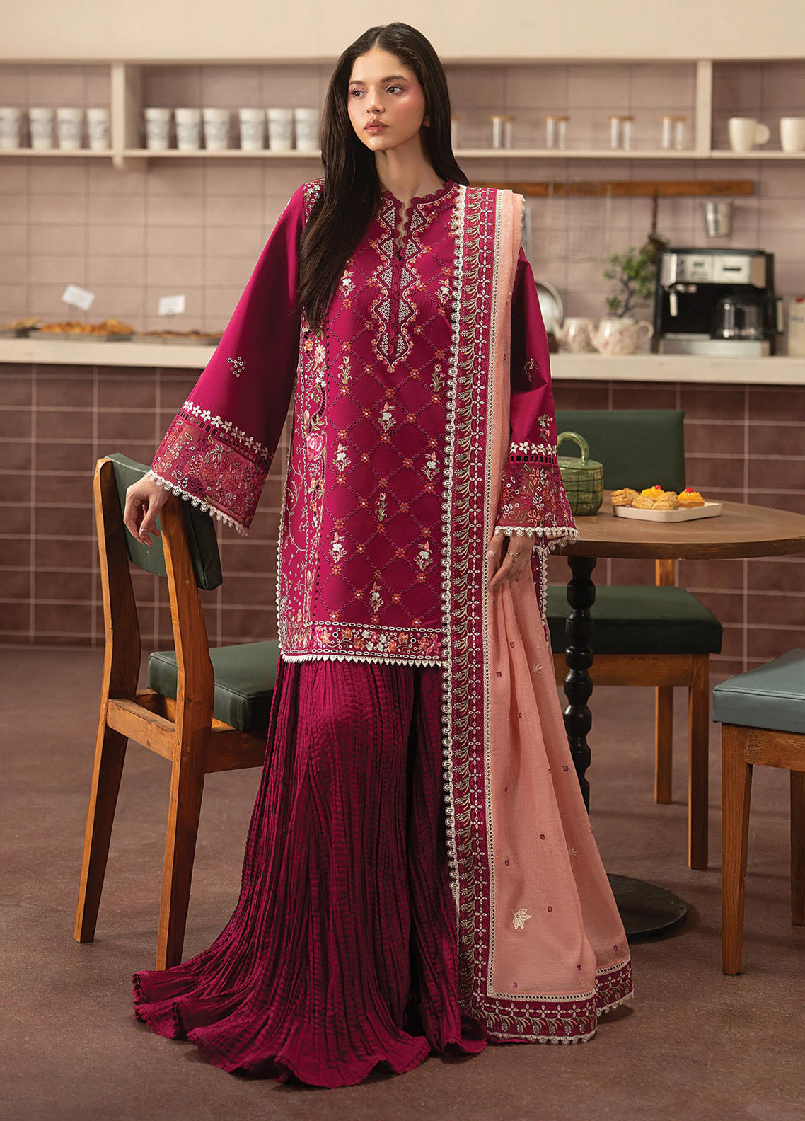 Brewed By Ayzel Luxury Embroidered Lawn 3 Piece Unstitched Suit AZL26BLL D-143 DOPPIO