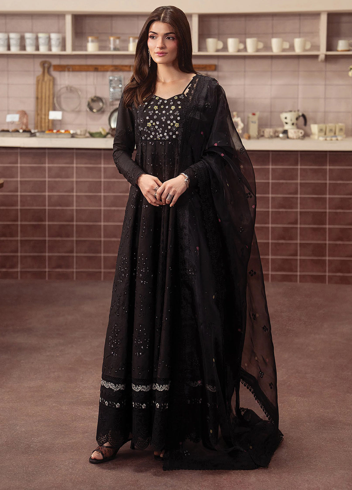 Brewed By Ayzel Luxury Embroidered Lawn 3 Piece Unstitched Suit AZL26BLL D-144 SEPIA