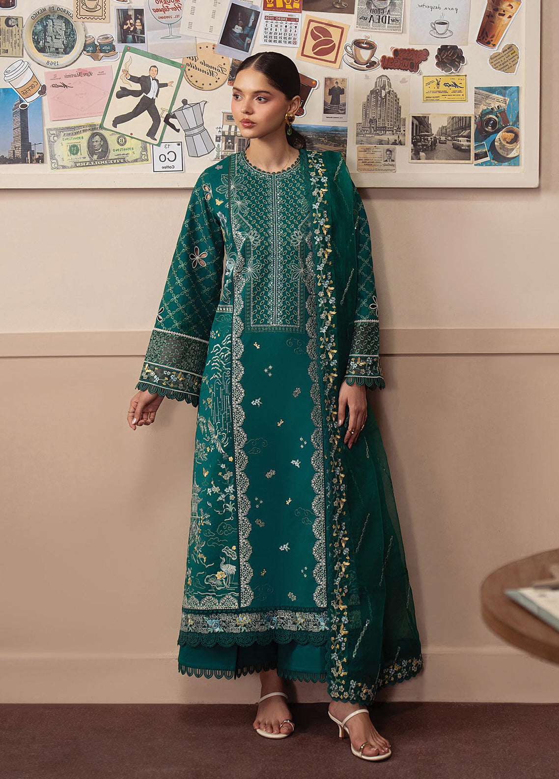 Brewed By Ayzel Luxury Embroidered Lawn 3 Piece Unstitched Suit AZL26BLL D-145 ROAST