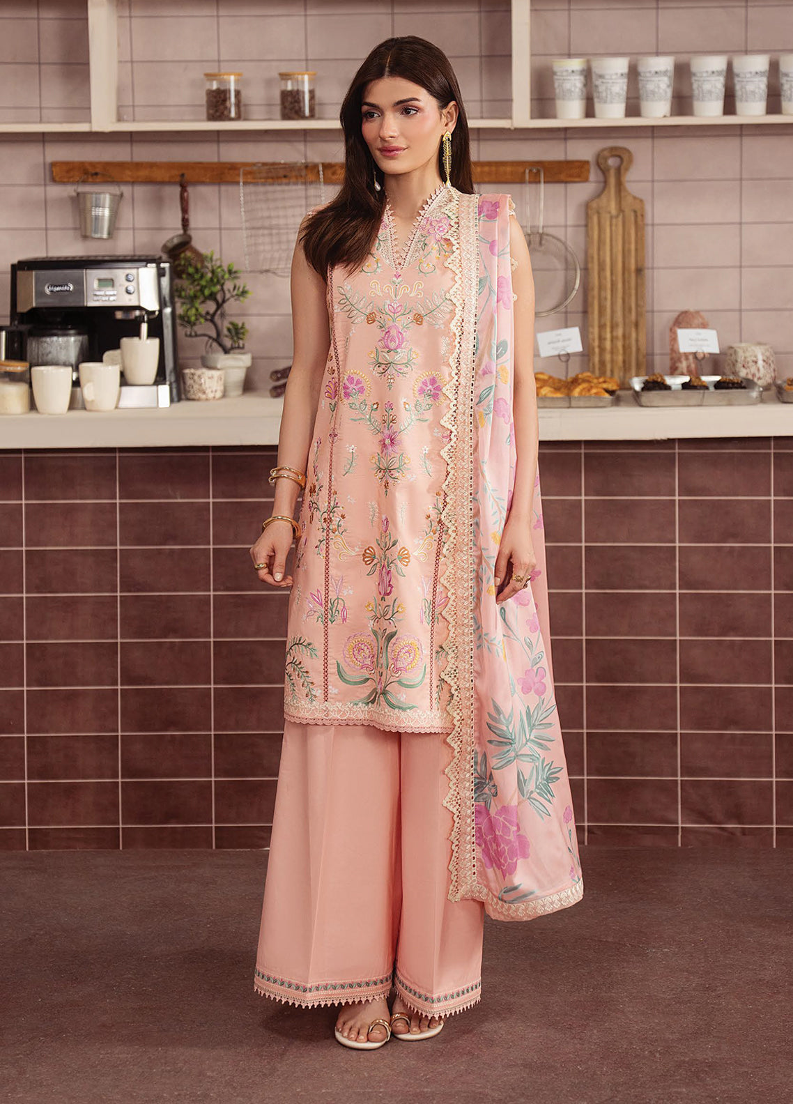 Brewed By Ayzel Luxury Embroidered Lawn 3 Piece Unstitched Suit AZL26BLL D-148 CAFFEINE