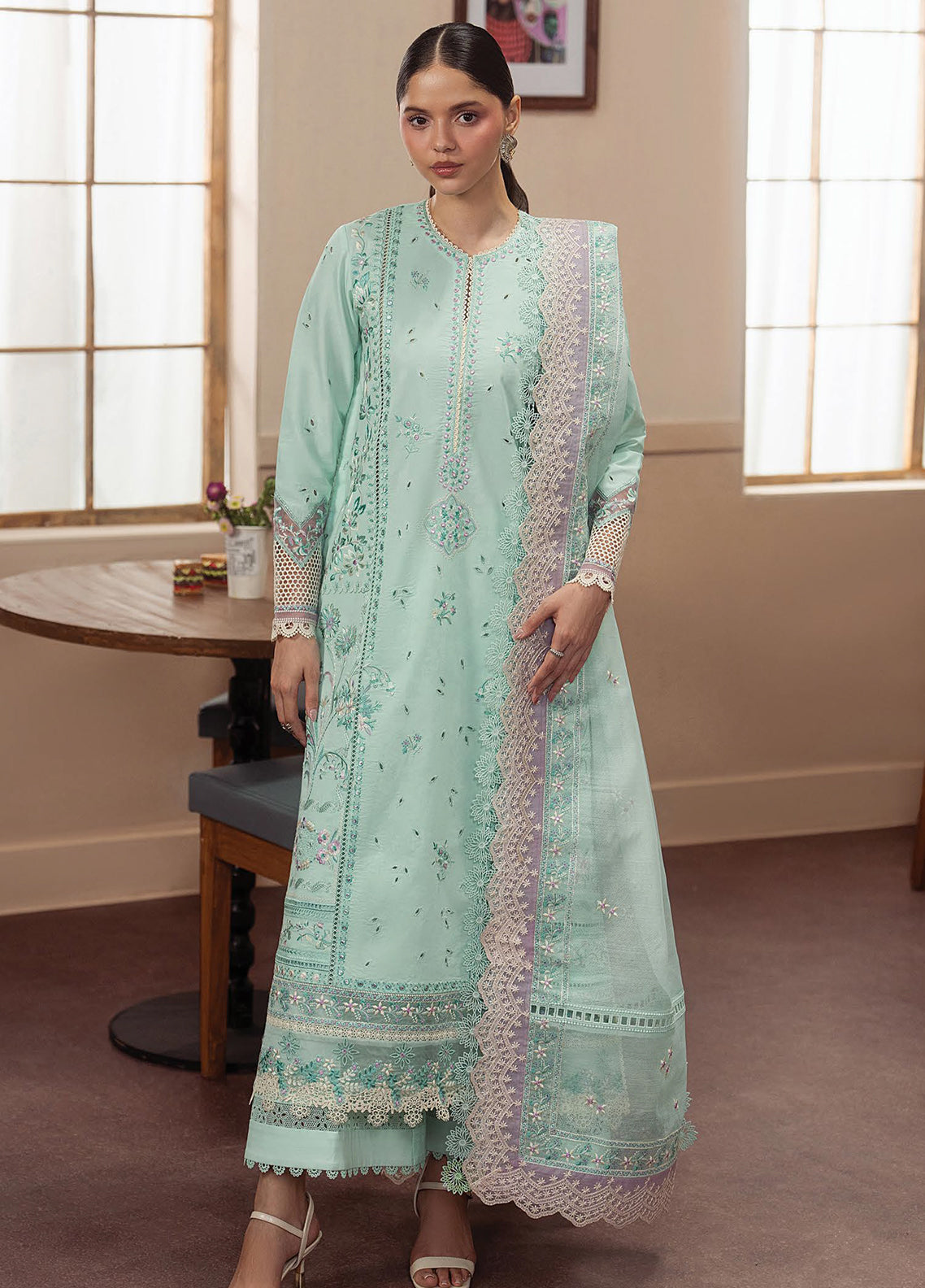 Brewed By Ayzel Luxury Embroidered Lawn 3 Piece Unstitched Suit AZL26BLL D-149 AFFOGATO