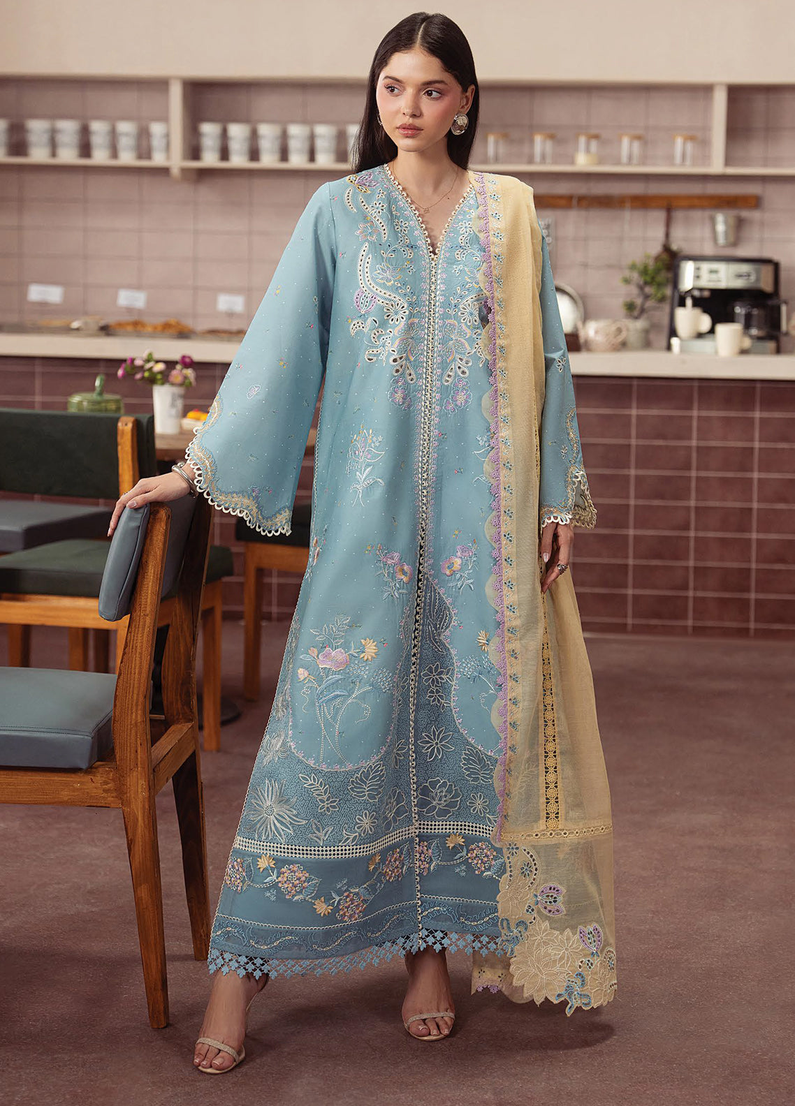 Brewed By Ayzel Luxury Embroidered Lawn 3 Piece Unstitched Suit AZL26BLL D-150 EMBERL