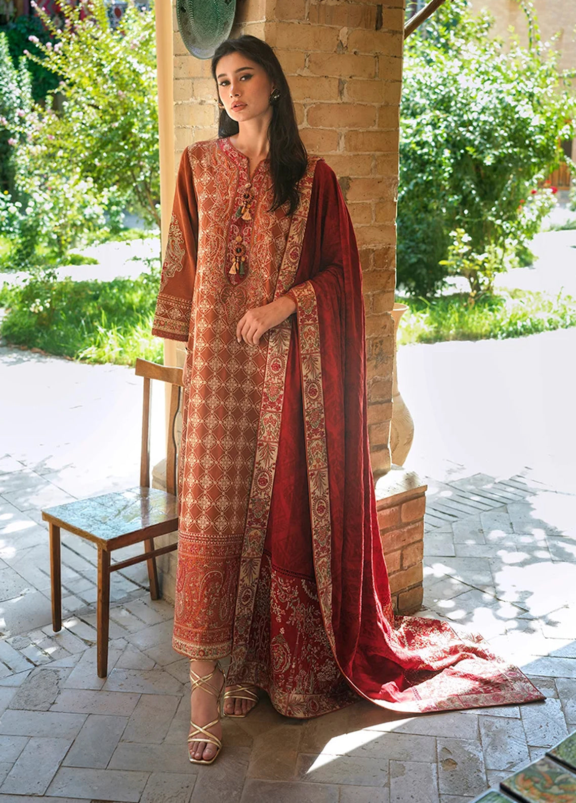 Broadway By Mushq Embroidered Corduroy 3 Piece Unstitched Suit MQ26BER D-111 RUMI SUNSET