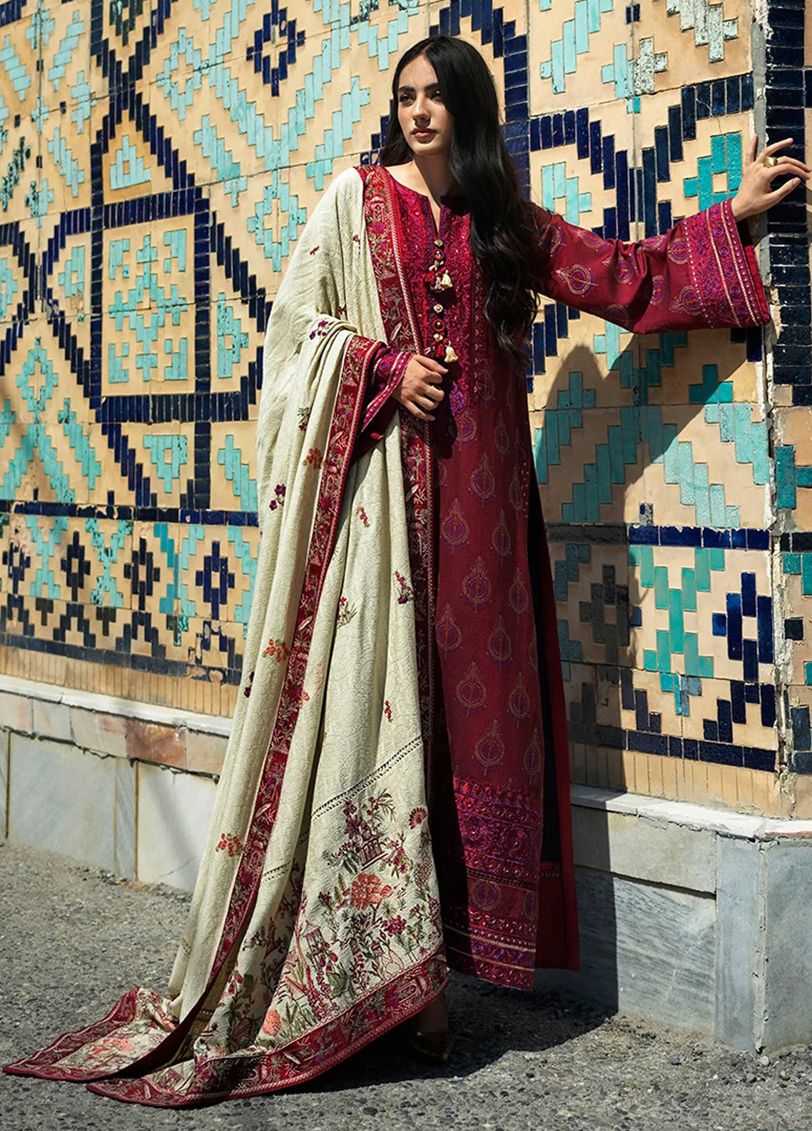 Broadway By Mushq Embroidered Jacquard Viscose 3 Piece Unstitched Suit MQ26BER D-105 CELESTIAL QUEEN