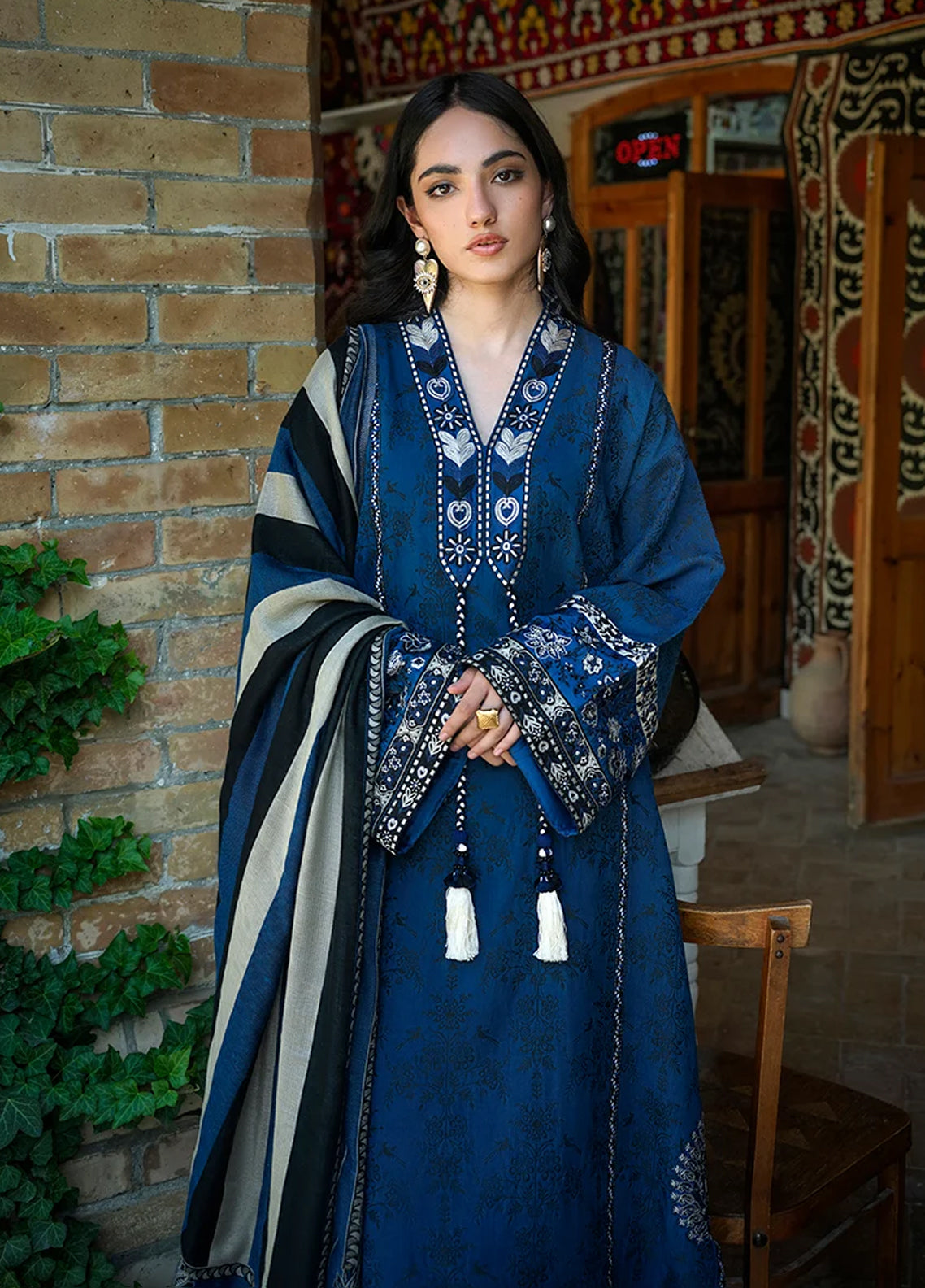 Broadway By Mushq Embroidered Jacquard Viscose 3 Piece Unstitched Suit MQ26BER D-107 SAPPHIRE SULTANA