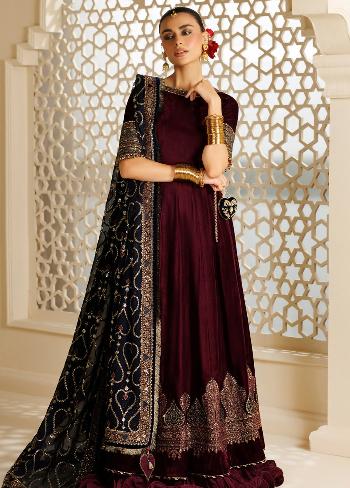 Chandni By Jazmin Luxury Embroidered Velvet 3 Piece Unstitched Suit JZ26CLV D-04 ZARYAB