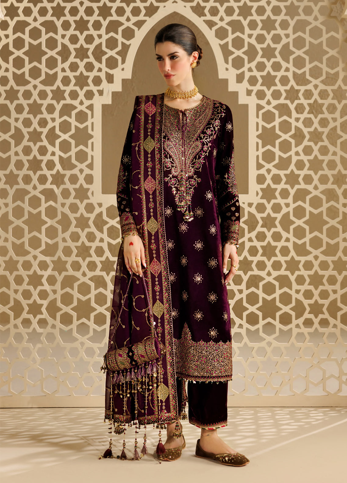 Chandni By Jazmin Luxury Embroidered Velvet 3 Piece Unstitched Suit JZ26CLV D-08 NAYAAB