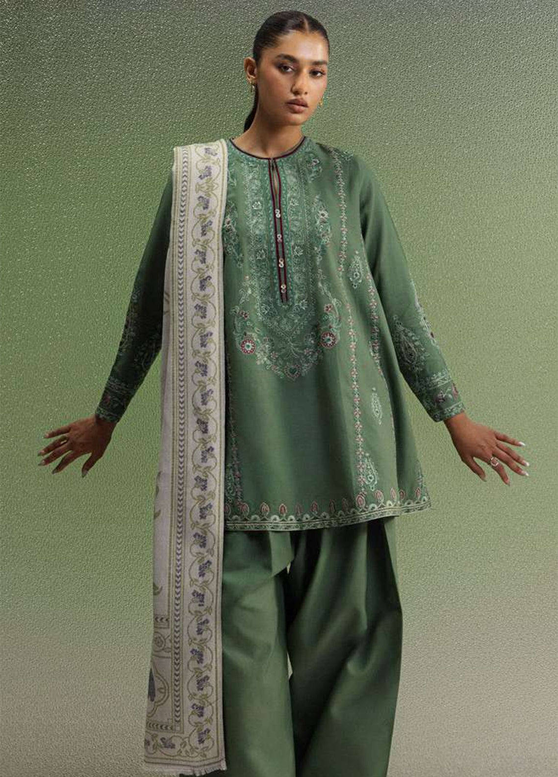 Coco By Zara Shahjahan Embroidered Khaddar 3 Piece Unstitched Suit ZS26CW D-01B SARD