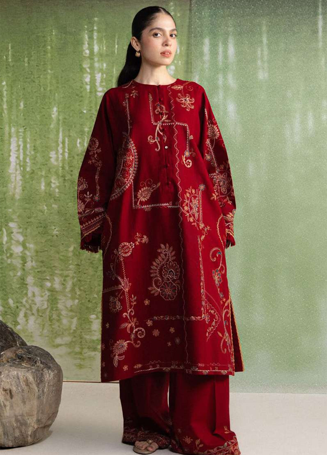 Coco By Zara Shahjahan Embroidered Khaddar 3 Piece Unstitched Suit ZS26CW D-10A DIBA