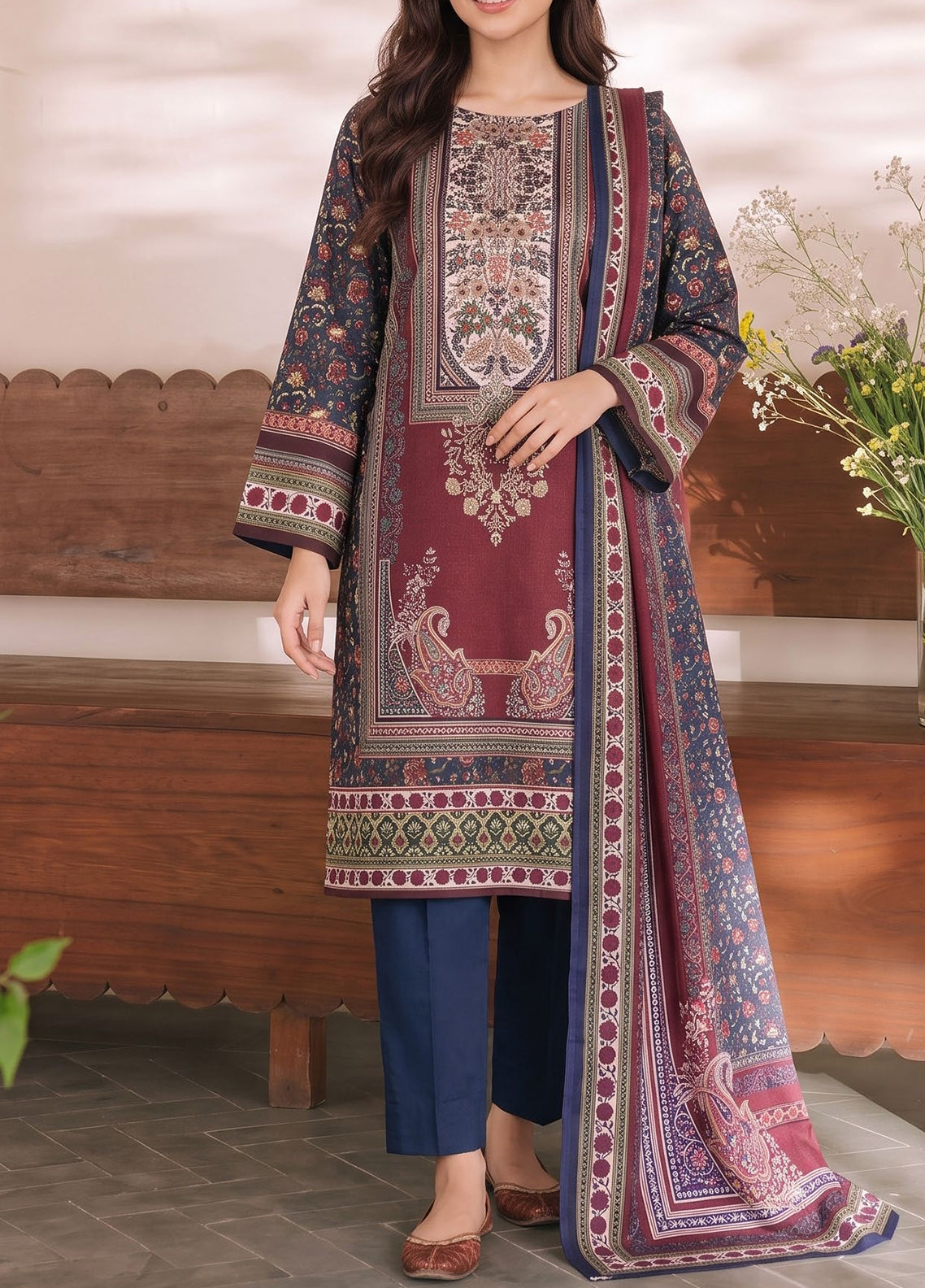 Daman By VS Textile Exclusive Printed Cambric 3 Piece Unstitched Suit VS26DEPV2 D-978