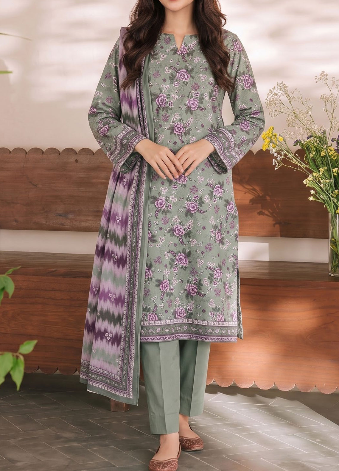 Daman By VS Textile Exclusive Printed Cambric 3 Piece Unstitched Suit VS26DEPV2 D-986