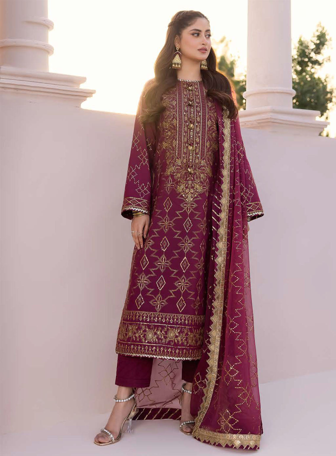 Dhanak Rang By Asim Jofa Embroidered Silk Suits Unstitched 3 Piece - AJ24DR AJCF-05