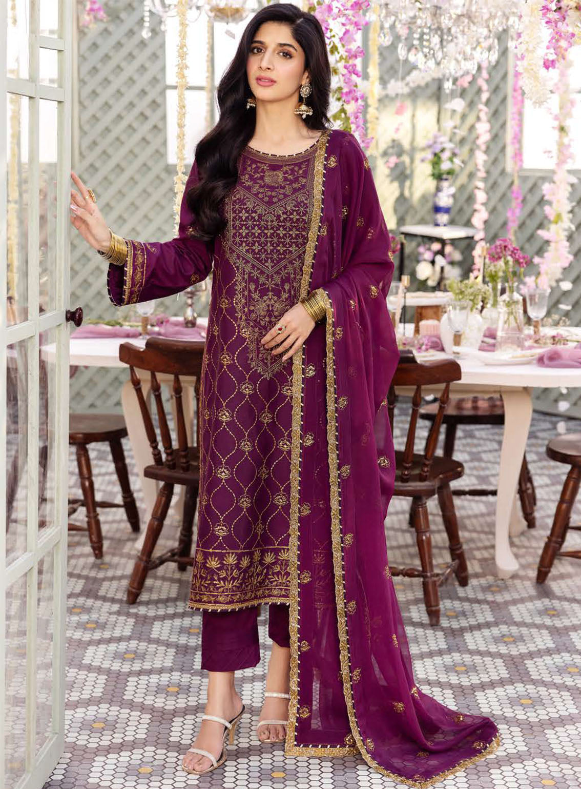 Dhanak Rang By Asim Jofa Embroidered Silk Suits Unstitched 3 Piece - AJ24DR AJCF-07