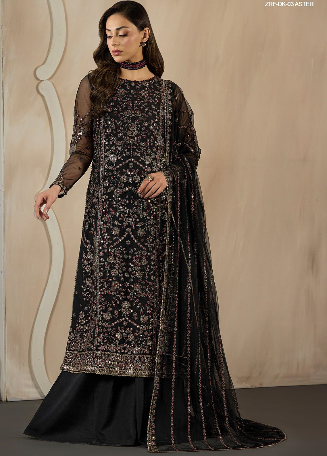 Dharkash By Zarif Embroidered Net 3 Piece Unstitched Suit ZF26DK ZRF-DK-03 ASTER