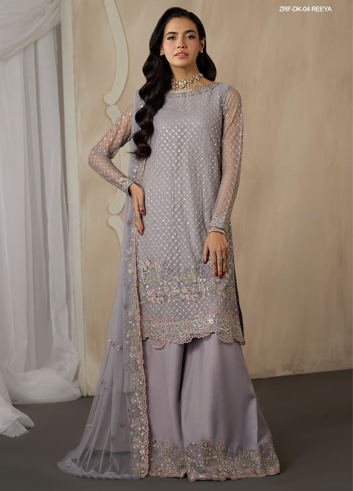 Dharkash By Zarif Embroidered Net 3 Piece Unstitched Suit ZF26DK ZRF-DK-04 REEYA