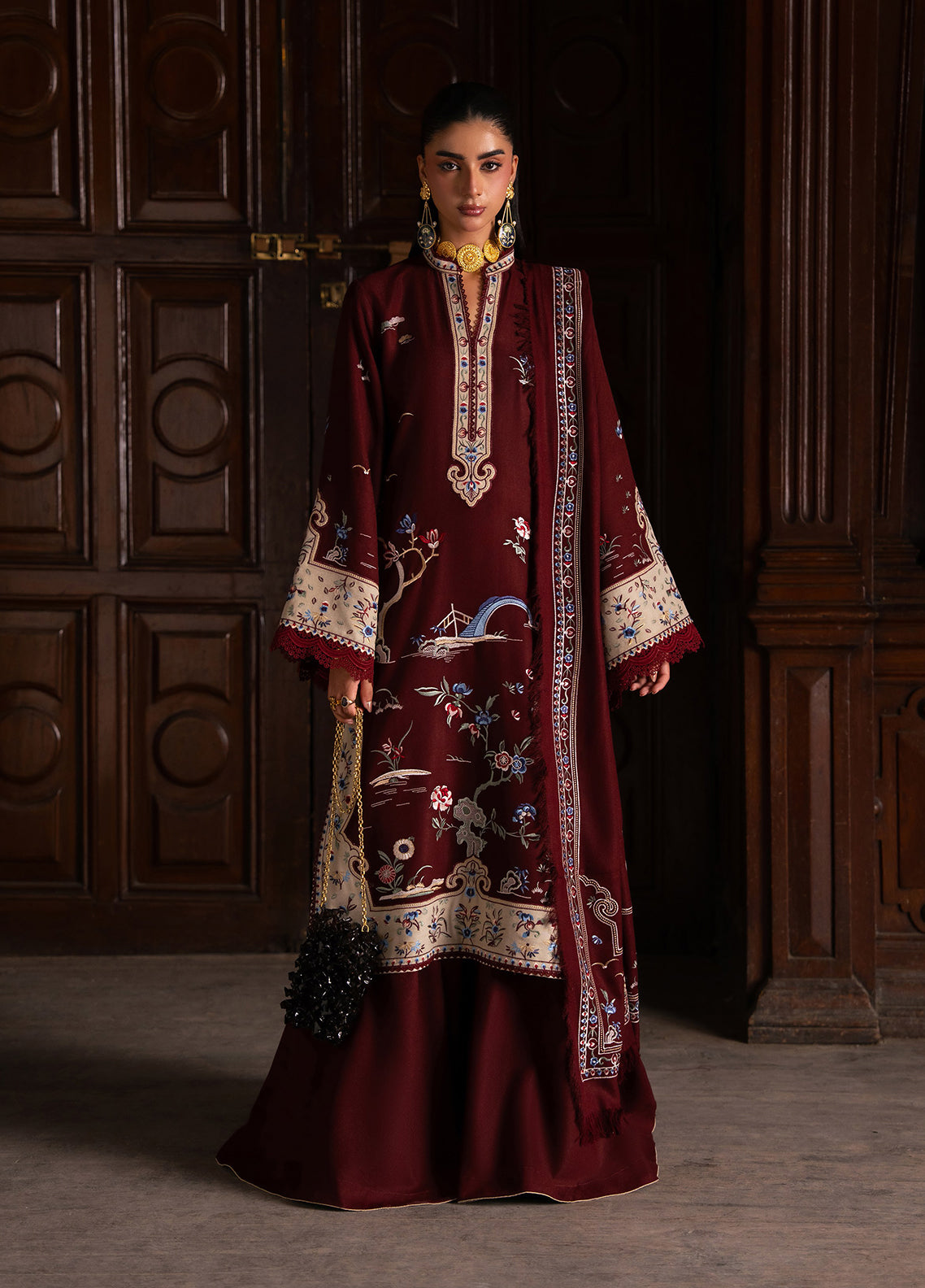 Dulzura By Bin Ilyas Formal Embroidered Peach Leather 3 Piece Unstitched Suit BI25DW D-1024B