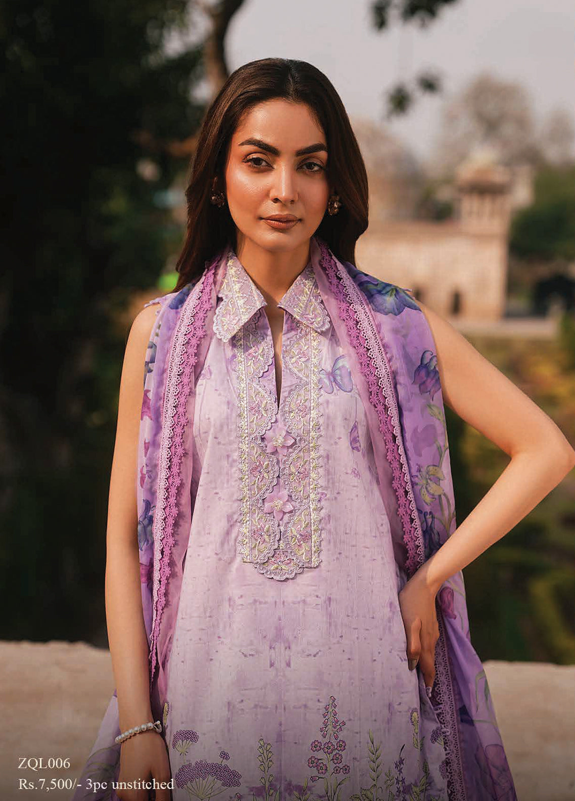 Eid Luxe By Zarqash Luxury Embroidered Lawn 3 Piece Unstitched Suit ZQ26ELL D-ZQ-06