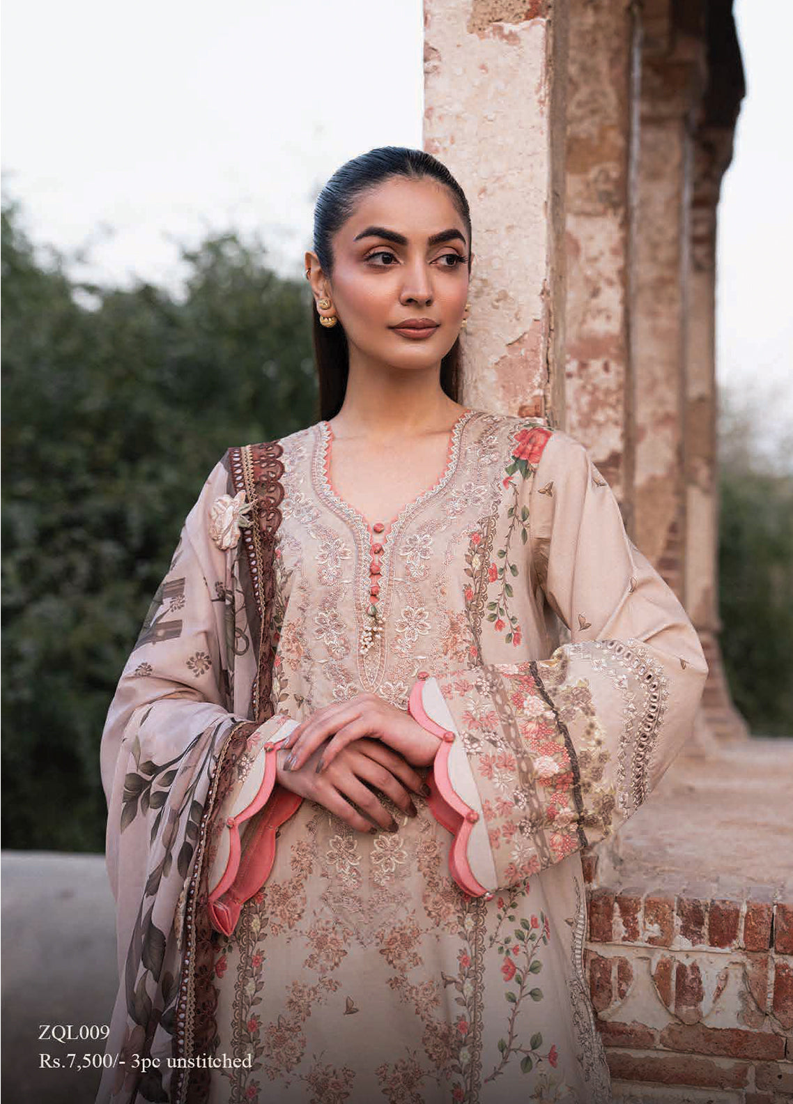 Eid Luxe By Zarqash Luxury Embroidered Lawn 3 Piece Unstitched Suit ZQ26ELL D-ZQ-09