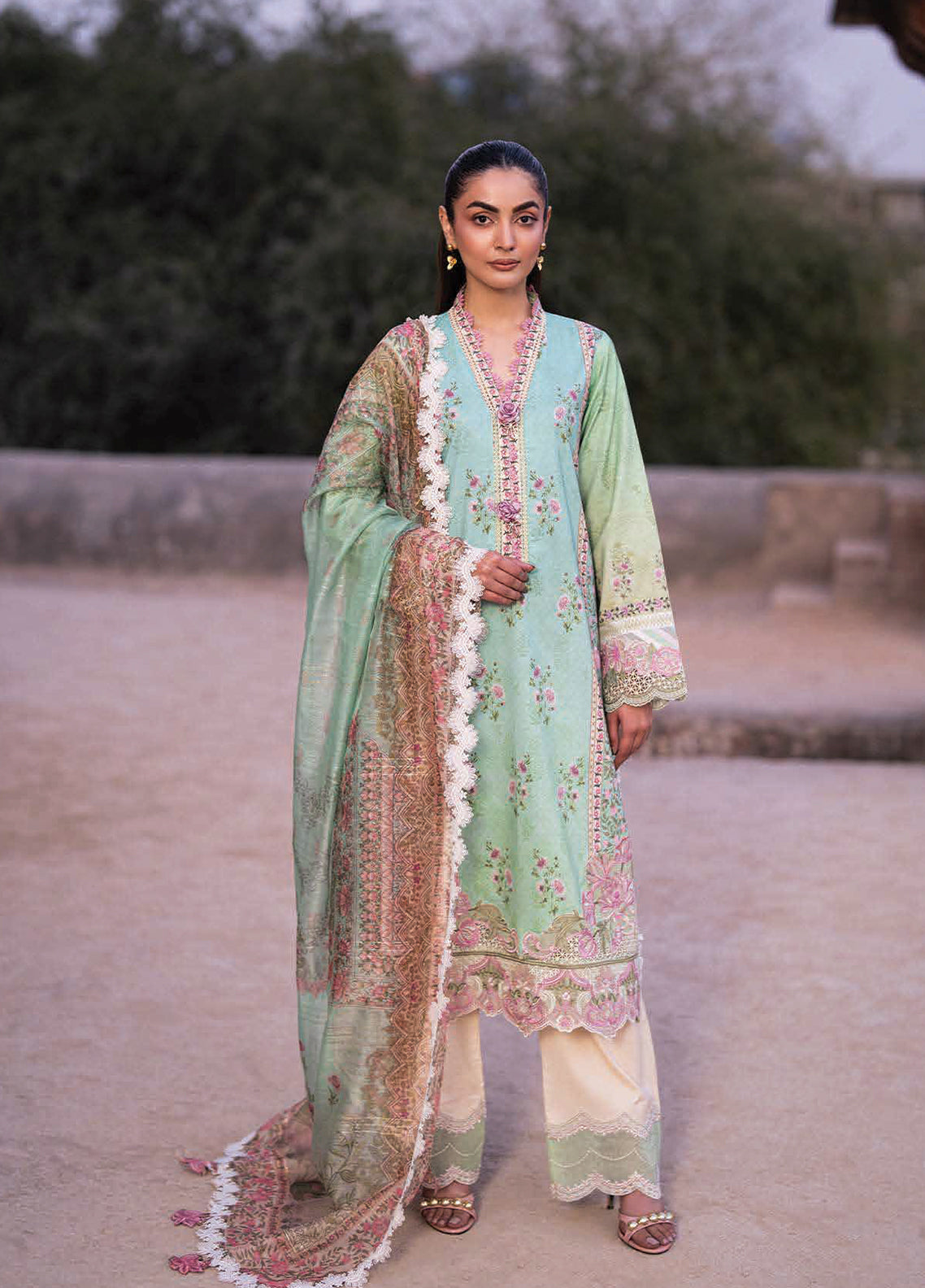 Eid Luxe By Zarqash Luxury Embroidered Lawn 3 Piece Unstitched Suit ZQ26ELL D-ZQ-11