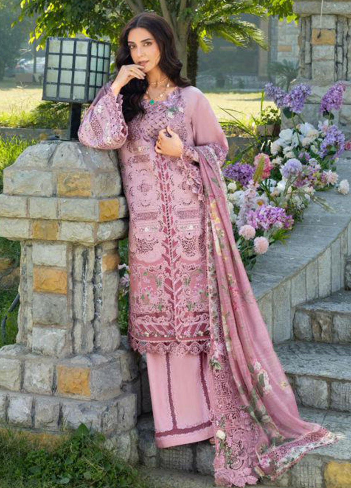 Elaf Embroidered Lawn 3 Piece Unstitched Suit EF26LL ELY-09 ROSEE