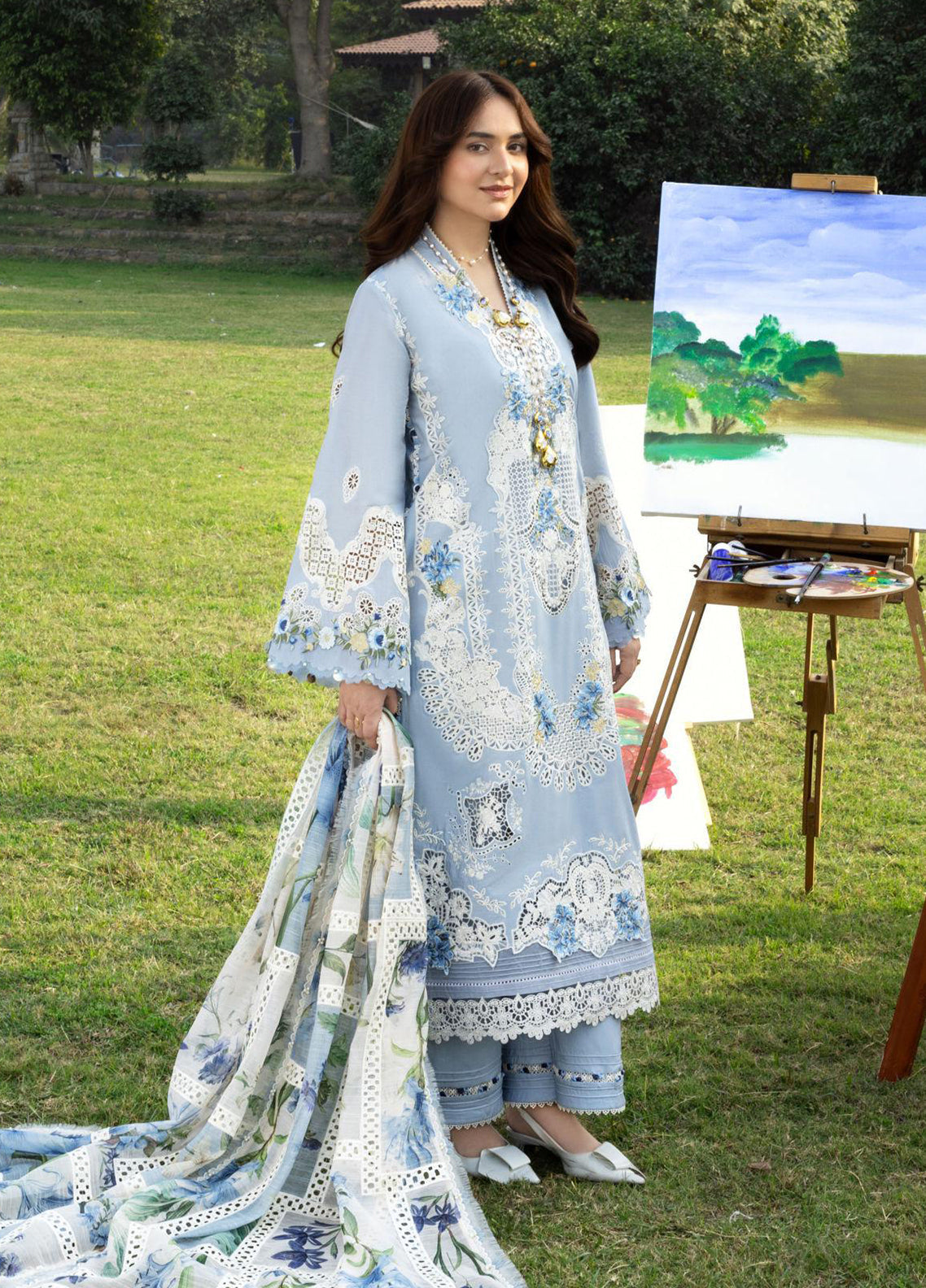 Elaf Embroidered Lawn 3 Piece Unstitched Suit EF26LL ELY-1B SERENITY