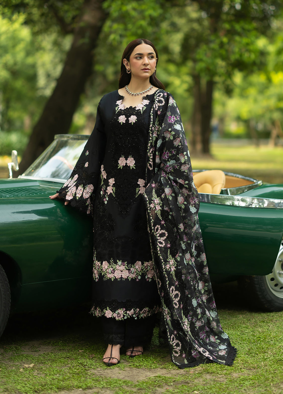 Elaf Premium Luxury Lawn 3 Piece Unstitched Suit EF26LLV2 D-ELQ-5B BLACK MASCARA