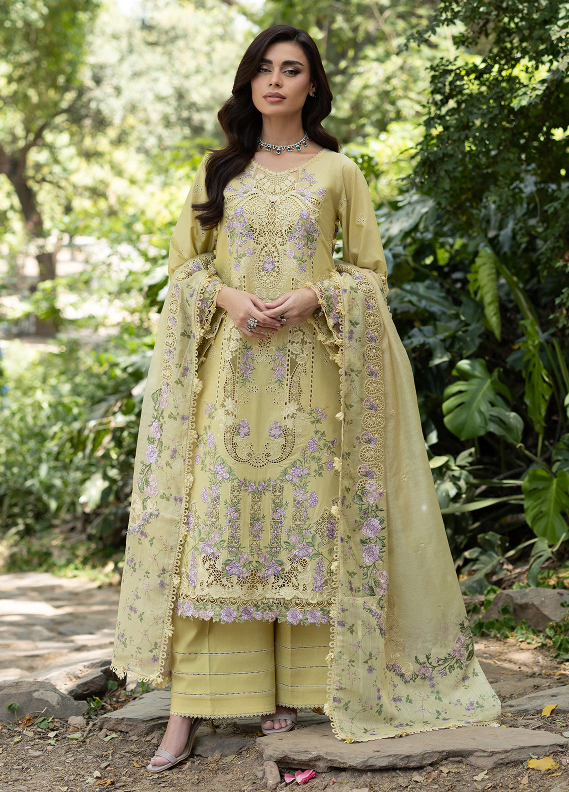 Elaf Premium Luxury Lawn 3 Piece Unstitched Suit EF26LLV2 D-ELQ-7A BUTTER YELLOW