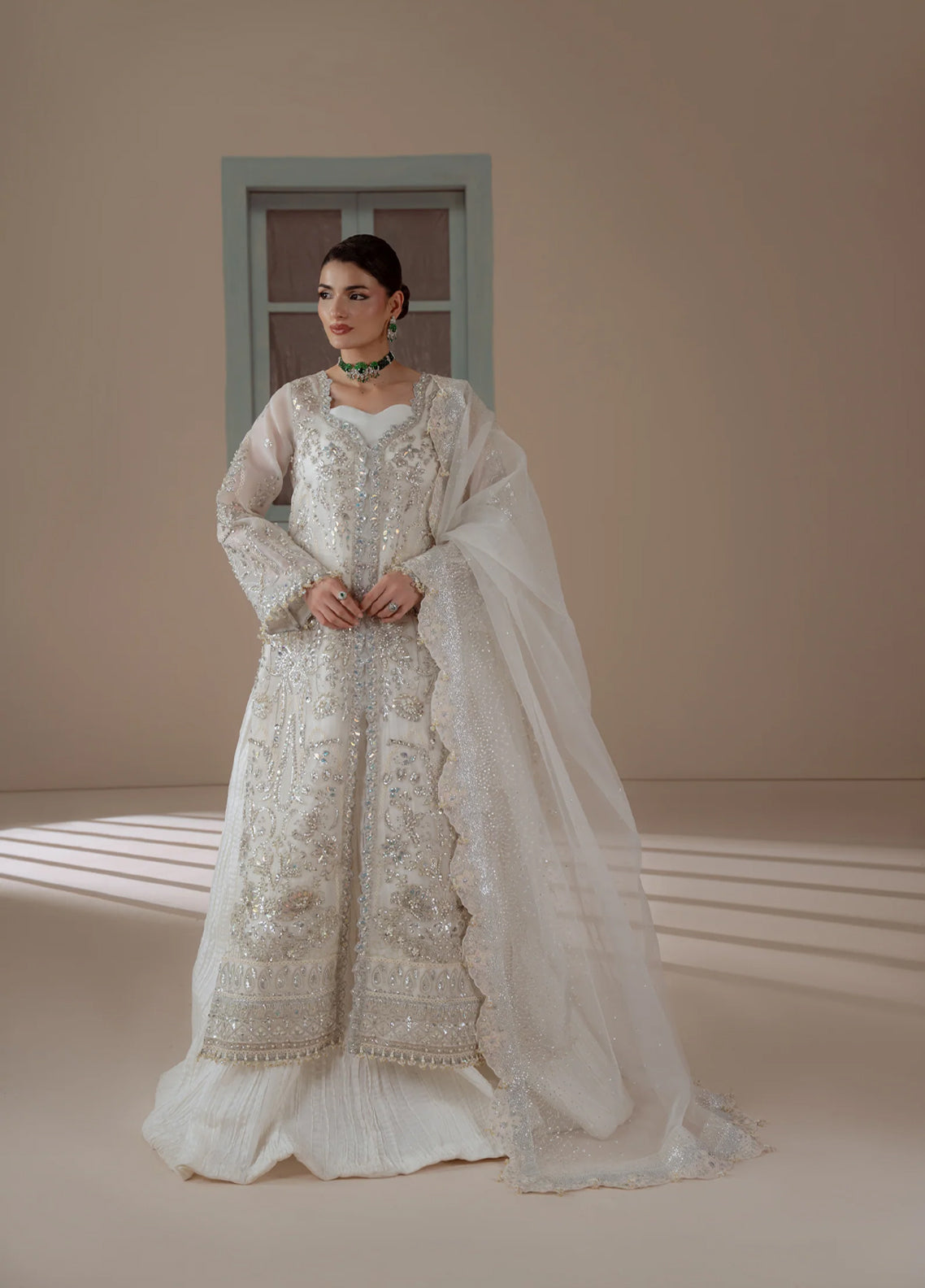 Ember By Aylin Luxury Festive Embroidered Organza 3 Piece Unstitched Dress AY26EF D-08 Serenity White - Front View