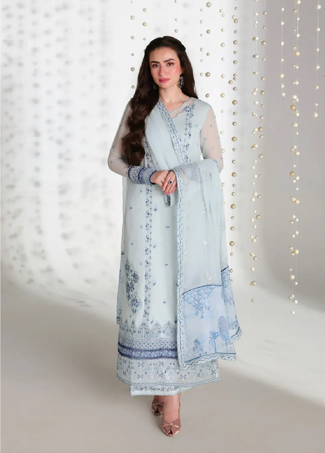 Ensembles By Azure Festive Embroidered Chiffon 3 Piece Unstitched Suit AZU26EF D-04 AQUARIA