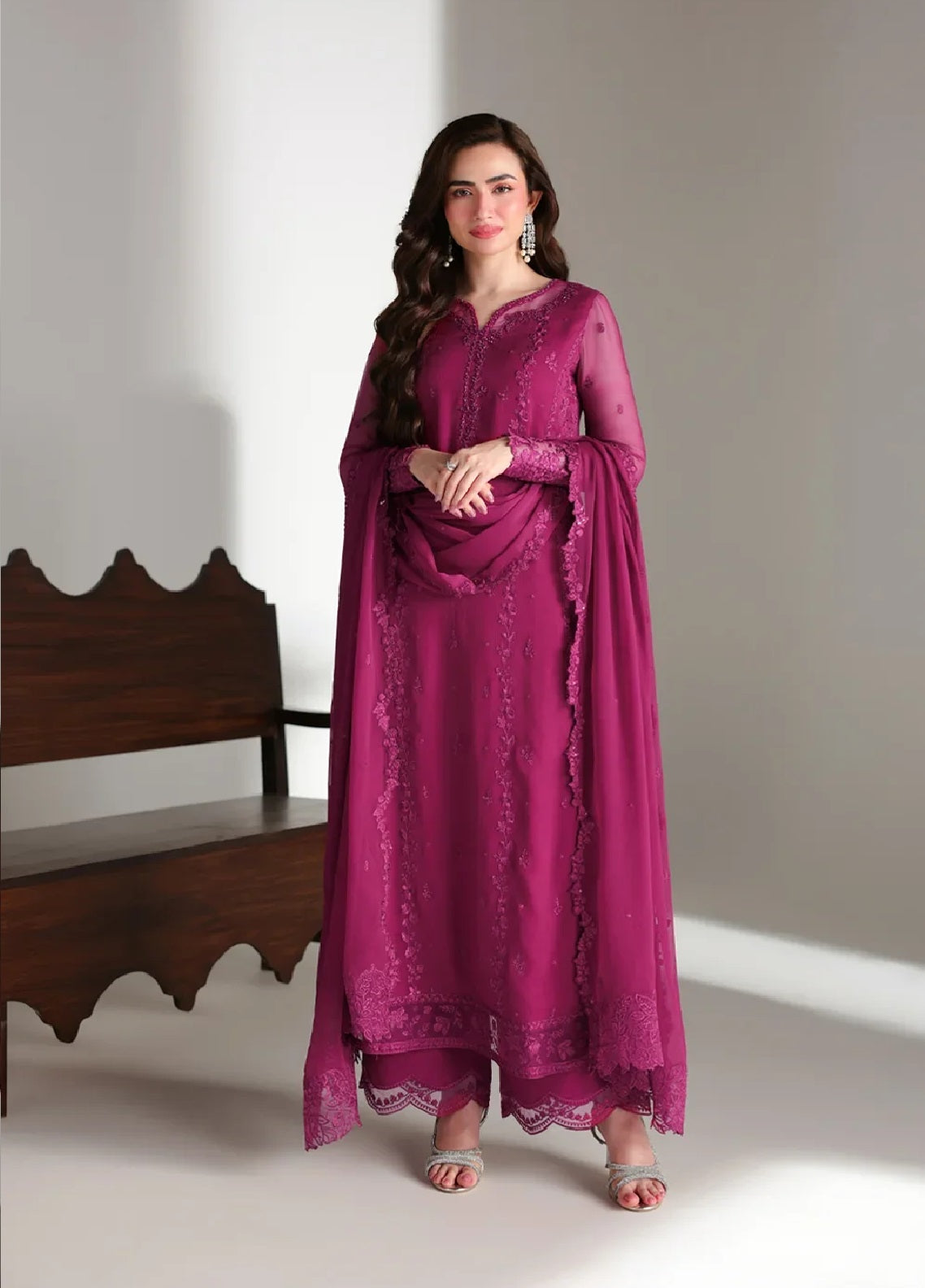Ensembles By Azure Festive Embroidered Chiffon 3 Piece Unstitched Suit AZU26EF D-06 ZINNIA