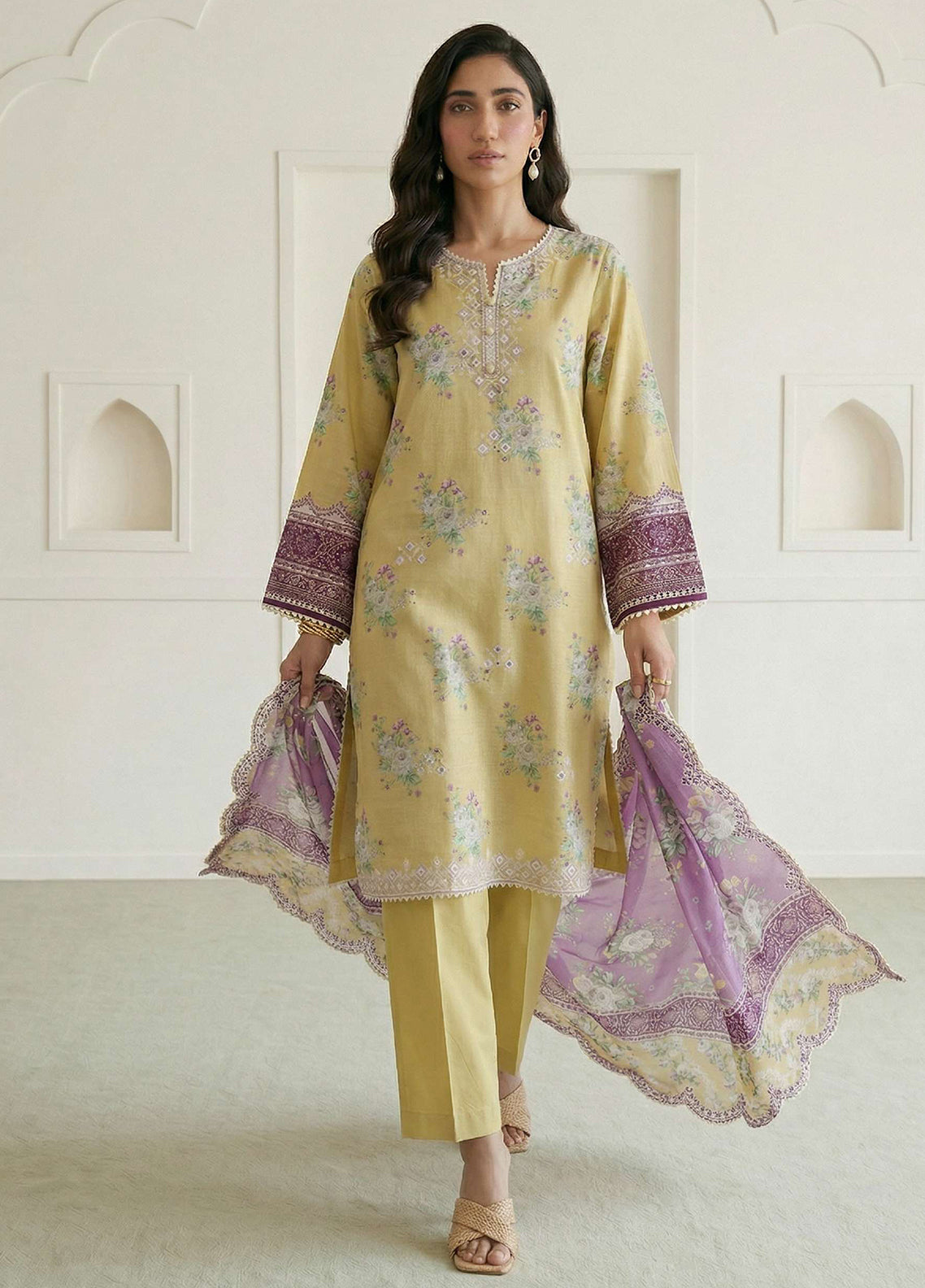 Essentail By Zellbury Embroidered Lawn 3 Piece Unstitched Suit WUS26E30709